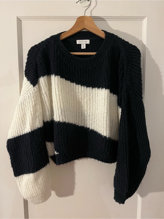 Topshop Sweaters - Topshop Navy and White Wide-Stripe Crewneck Sweater